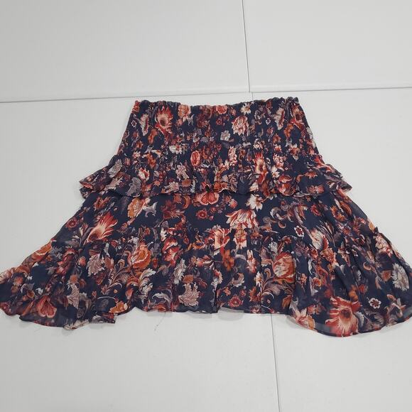 Anthropologie Skirt Womens Small Navy Floral Ruffle Tiered Smocked Fairy Grunge - Picture 2 of 9